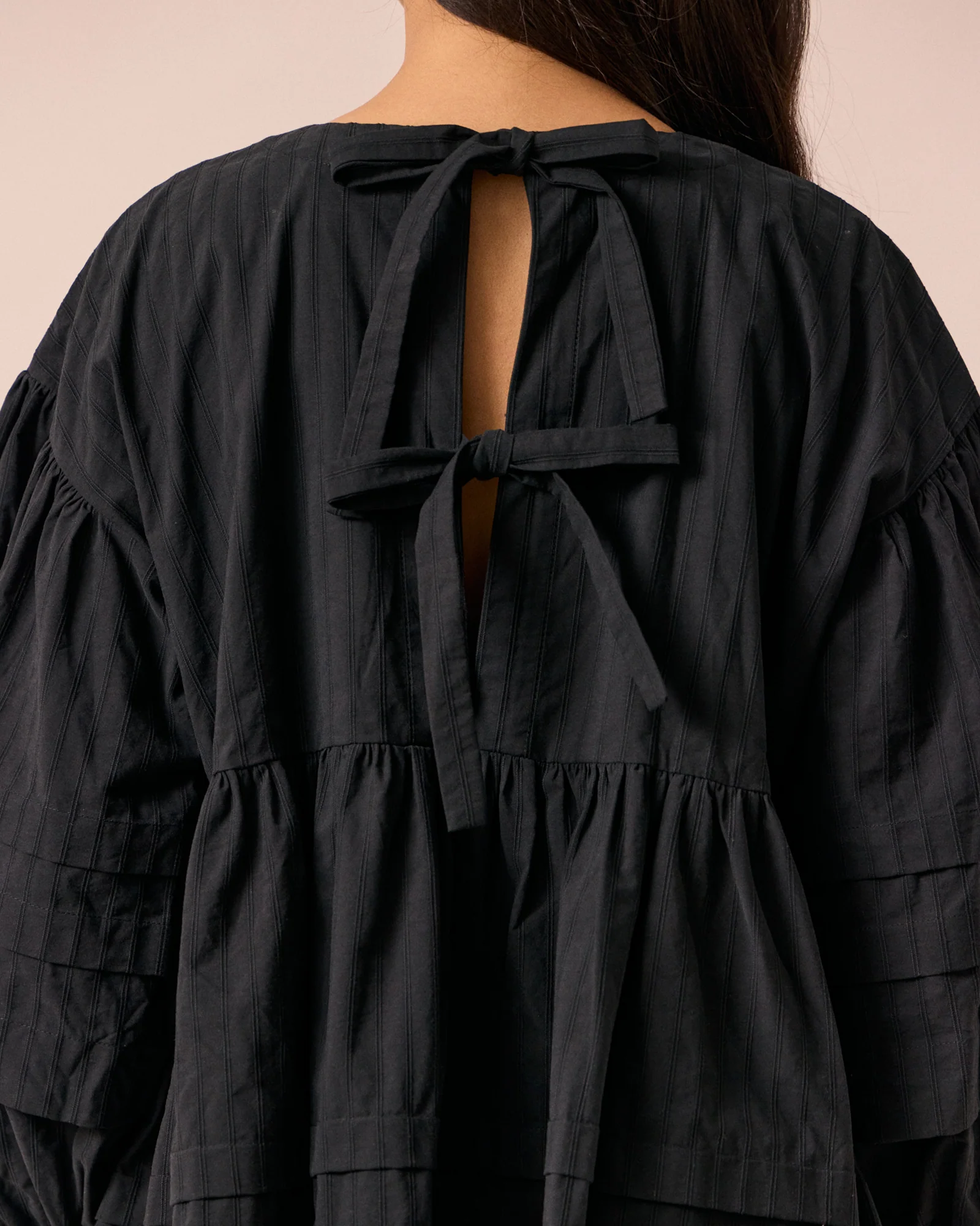 Nina Black Self Stripe Cotton Dress - Image 5