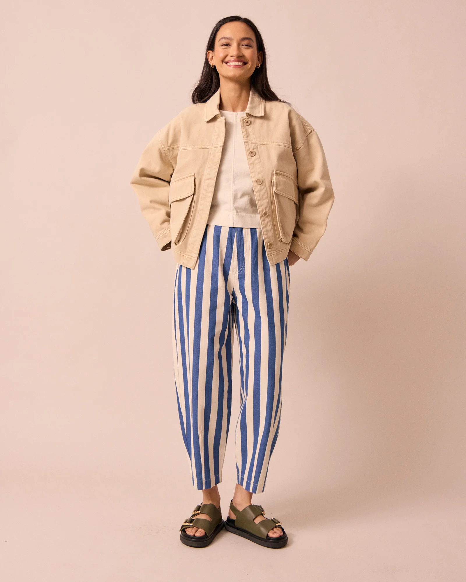 Remi Ecru And Ocean Stripe Denim Jean
