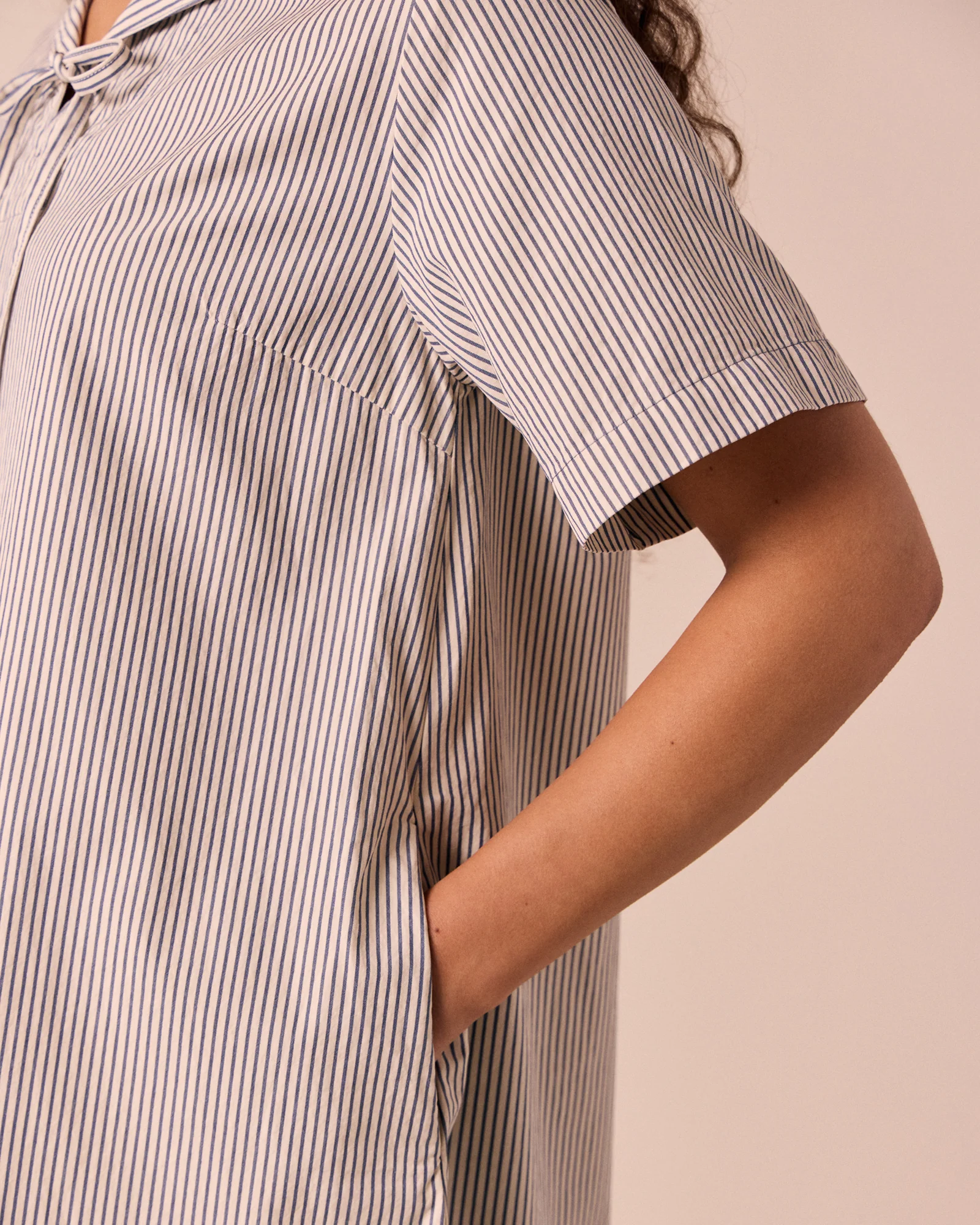Sylvia Ecru & Blue Stripe Cotton Dress - Image 3