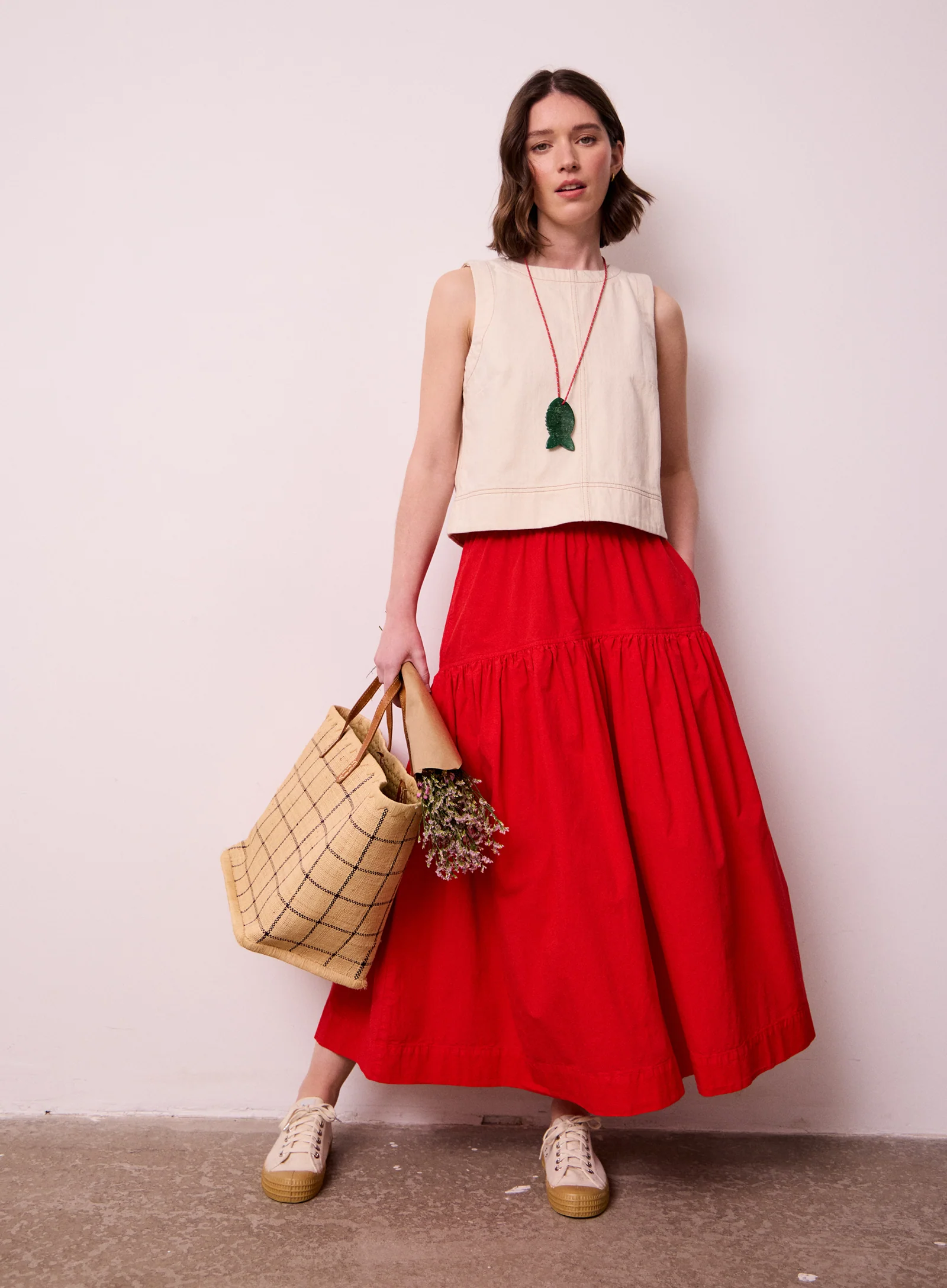 Talia Chilli Red Cotton Poplin Skirt