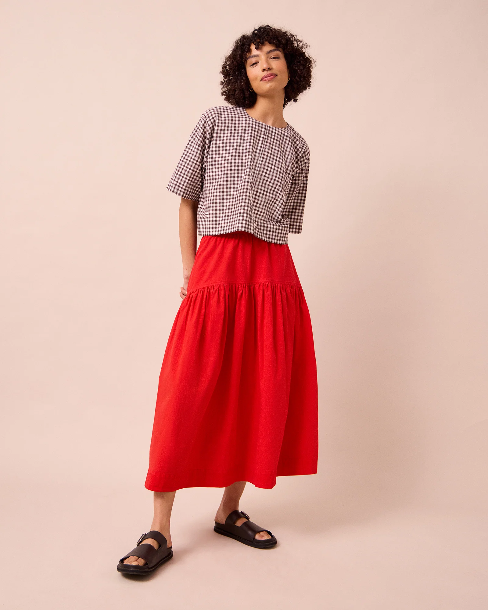 Talia Chilli Red Cotton Poplin Skirt - Image 2