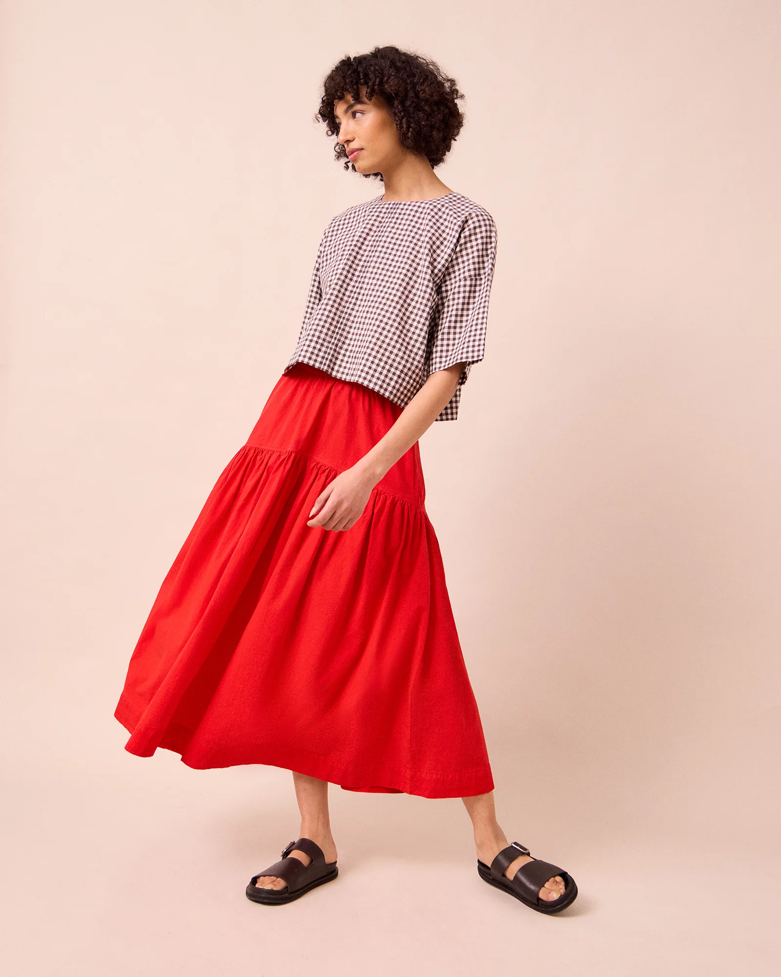 Talia Chilli Red Cotton Poplin Skirt - Image 3