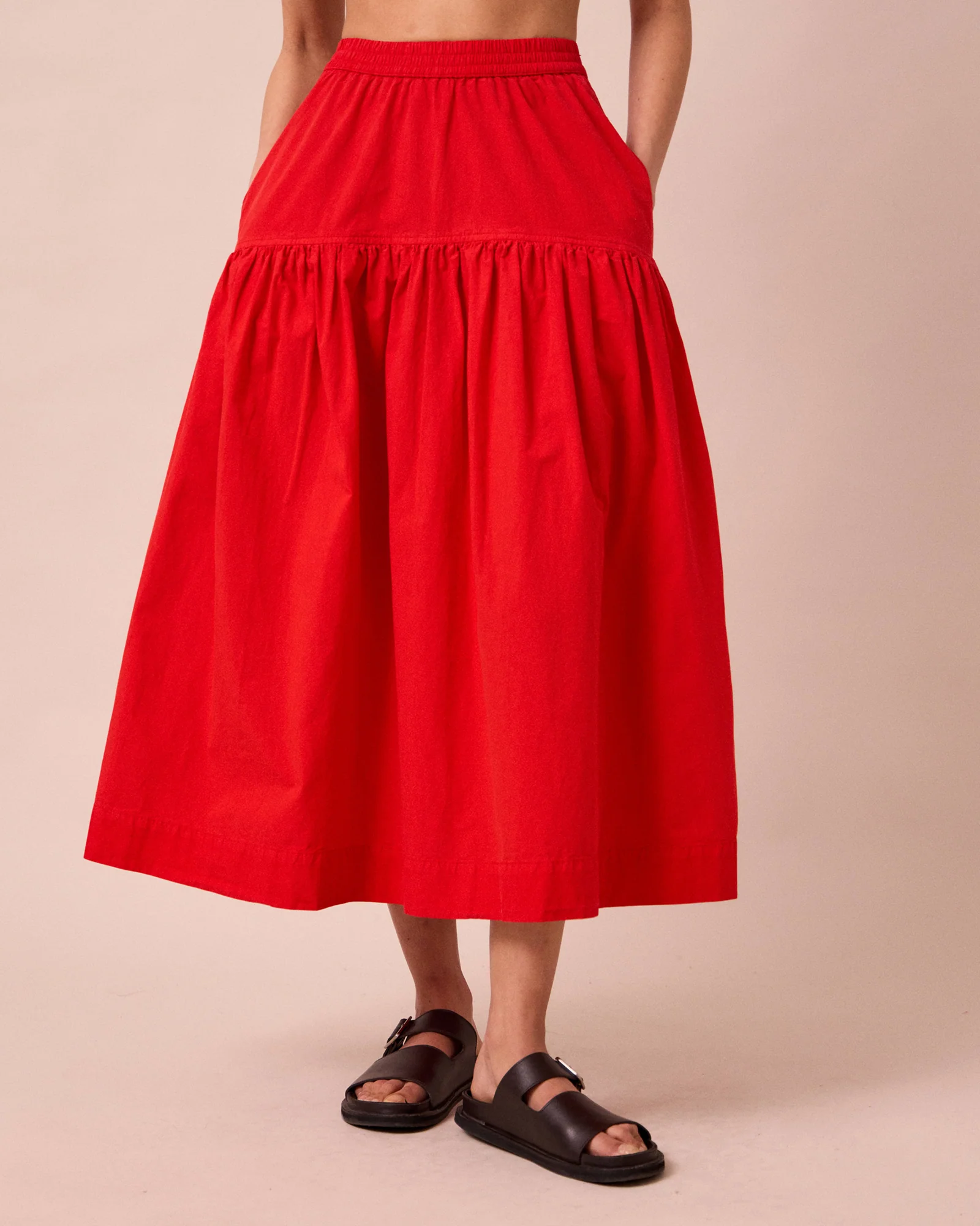 Talia Chilli Red Cotton Poplin Skirt - Image 4
