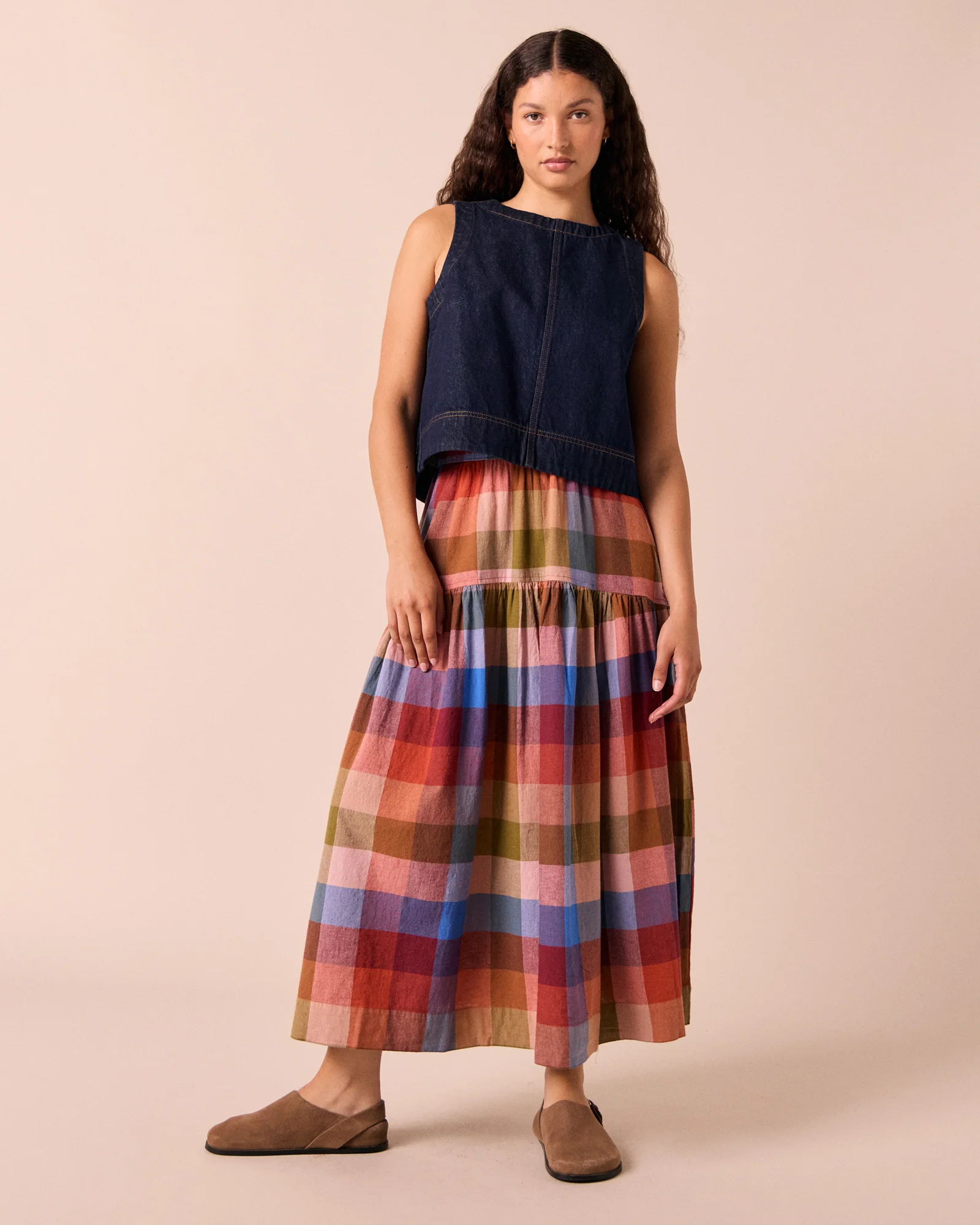 Talia Sundown Check Cotton Linen Skirt