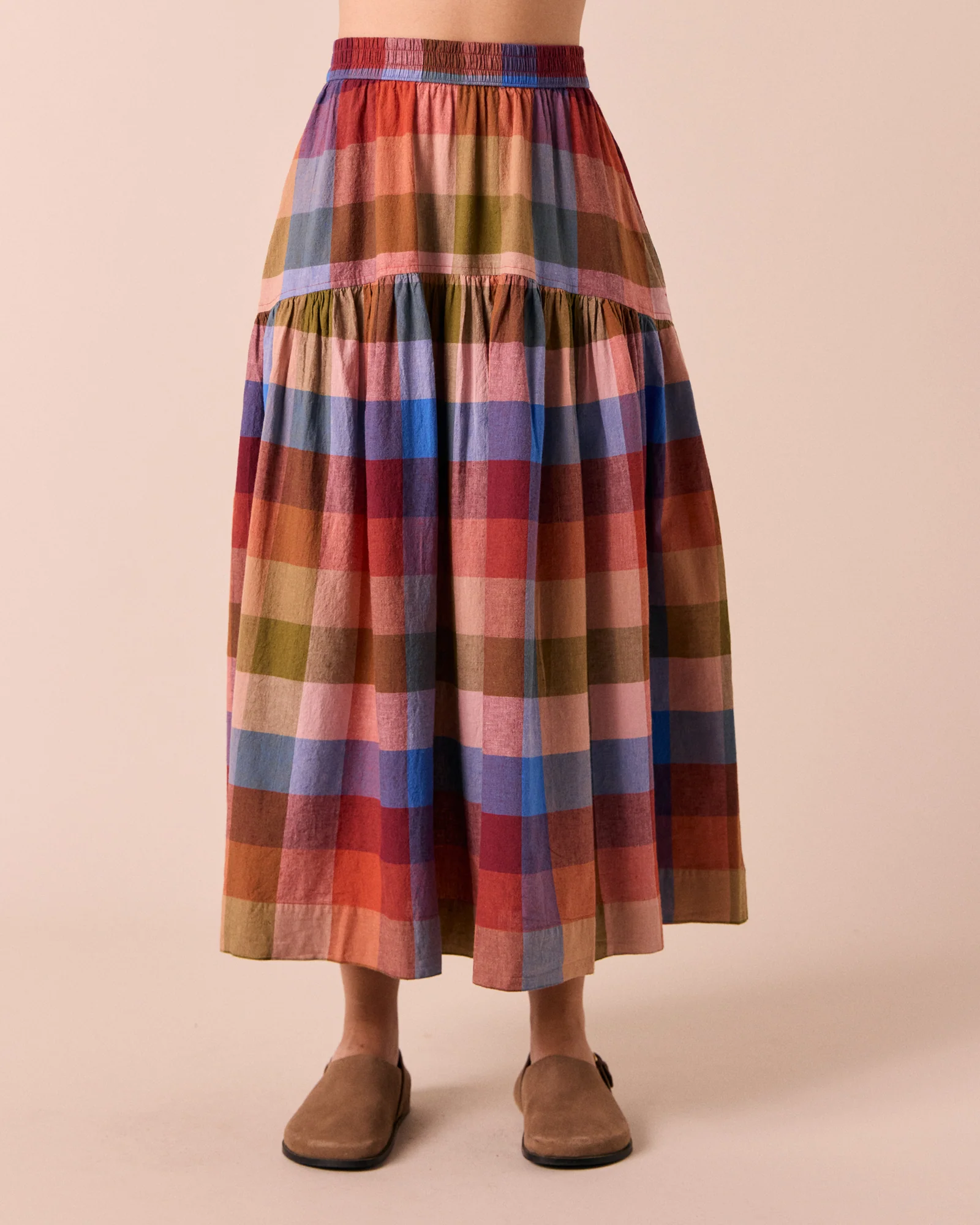 Talia Sundown Check Cotton Linen Skirt - Image 3