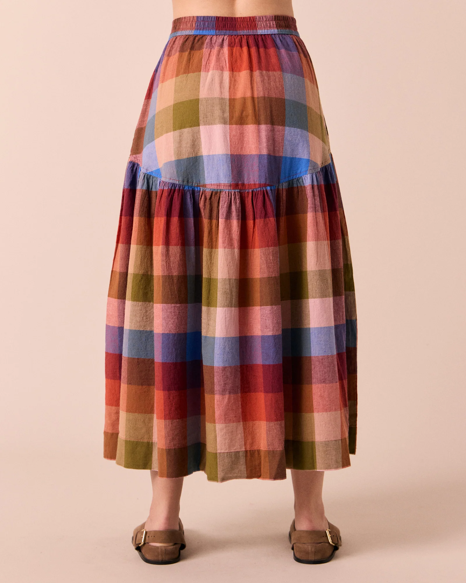 Talia Sundown Check Cotton Linen Skirt - Image 4