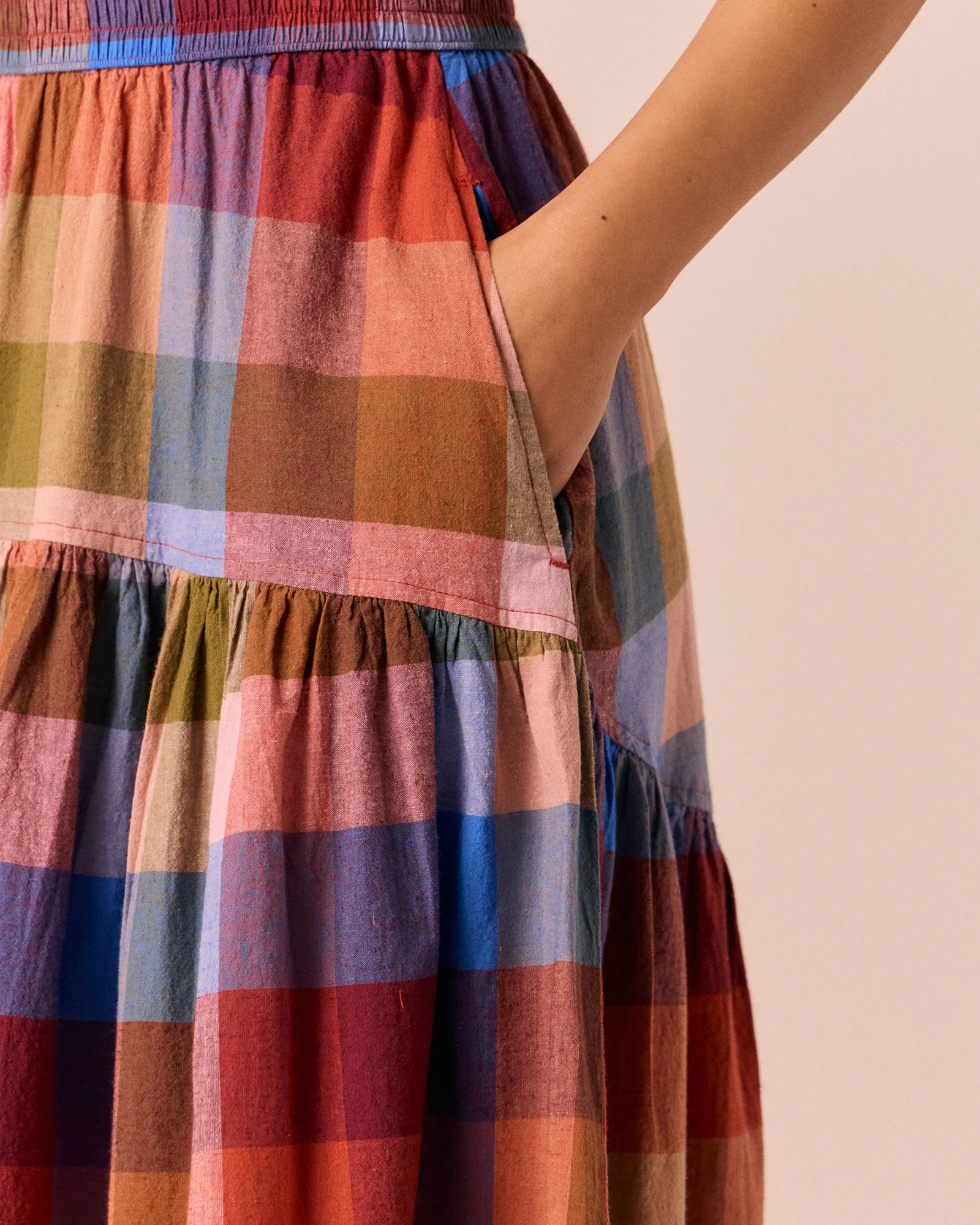 Talia Sundown Check Cotton Linen Skirt - Image 5