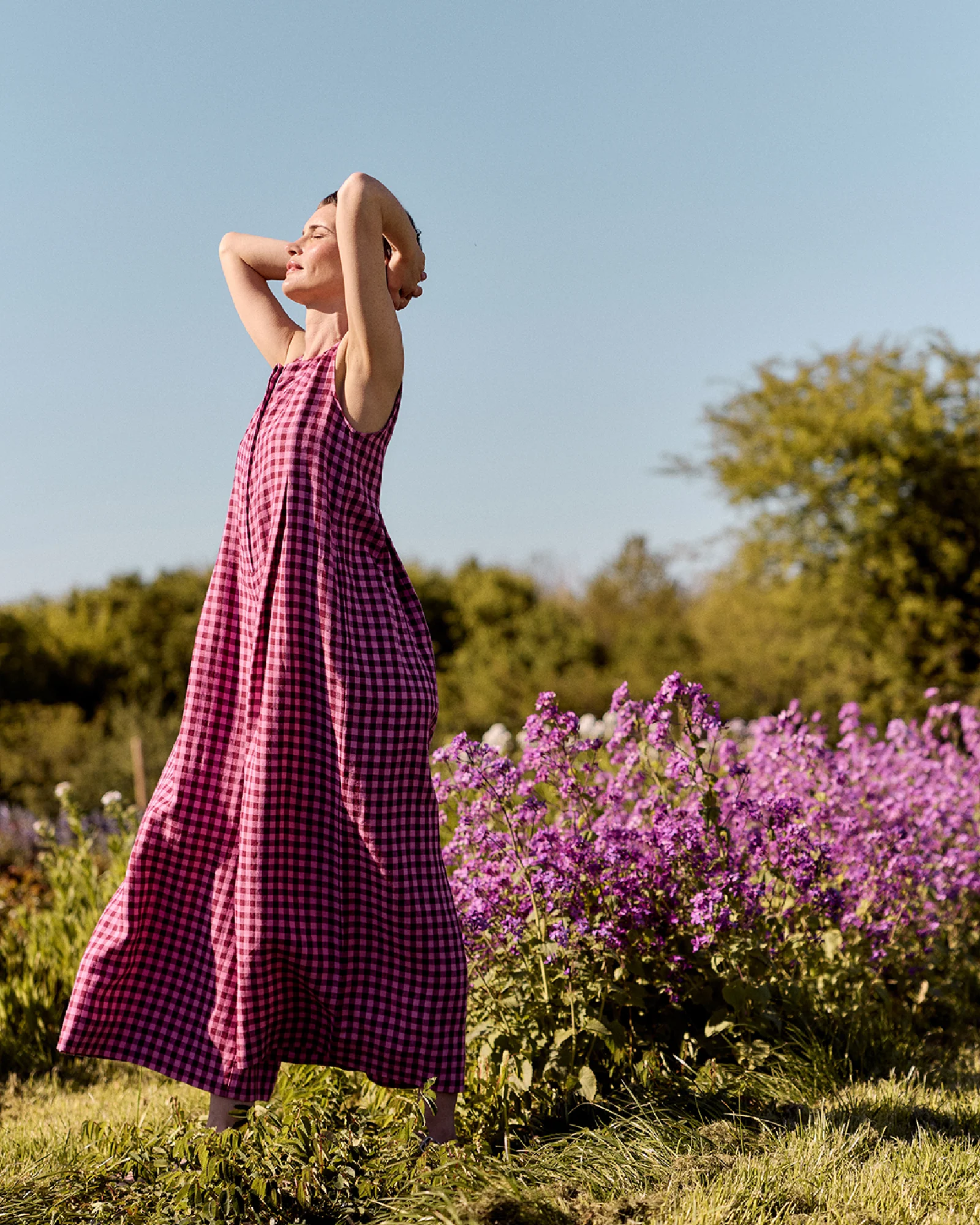 Tula Summer Berry Gingham Linen Jumpsuit
