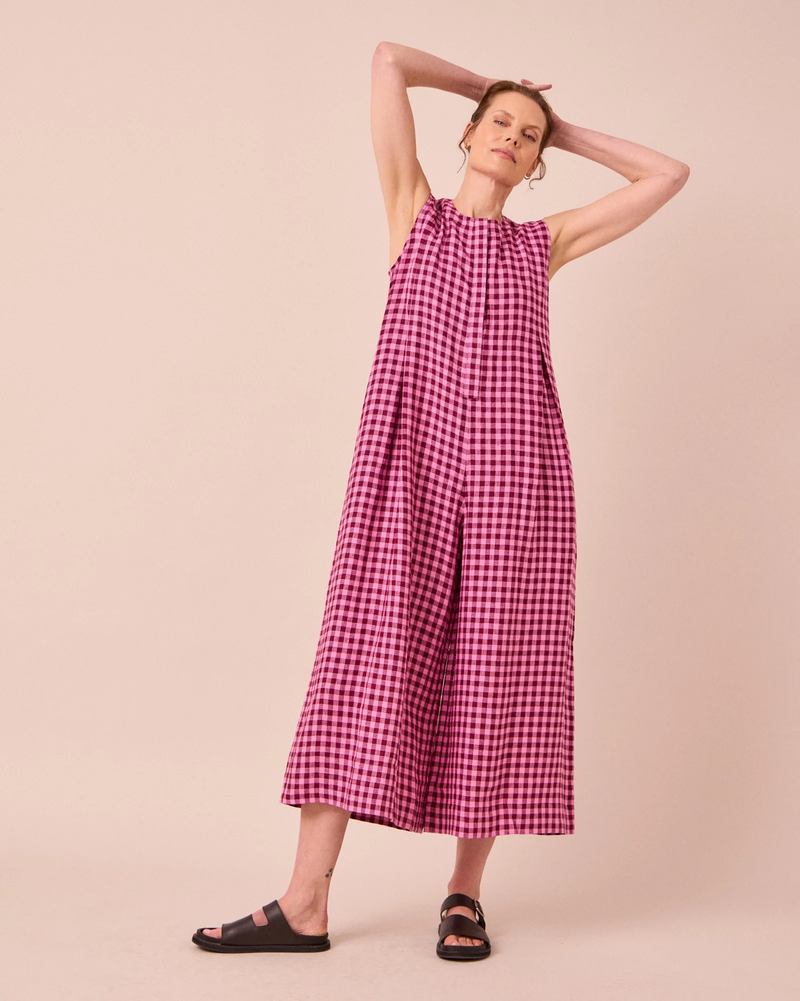 Tula Summer Berry Gingham Linen Jumpsuit - Image 2