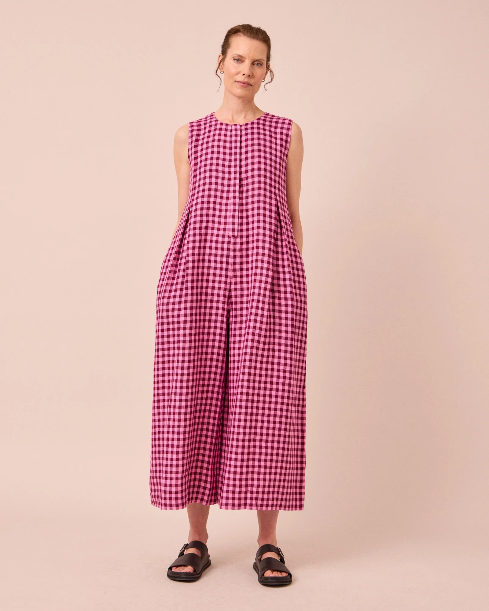 Tula Summer Berry Gingham Linen Jumpsuit - Image 3